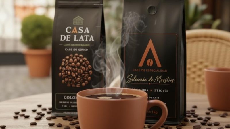 Bolsas de Casa de Lata y Selección de Maestros sobre una mesa de café